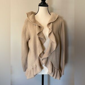 Chico's Cotton Beige Ruffle Cardigan. Chicos size 3